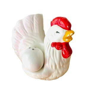 Vintage Hen On Nest Salt Pepper Napkin Holder Ceramic White Country Kitchen